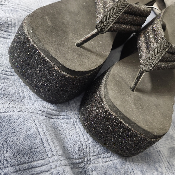Dolls Kill Club EXX Black Glitter Platform Sandals - Picture 5 of 6